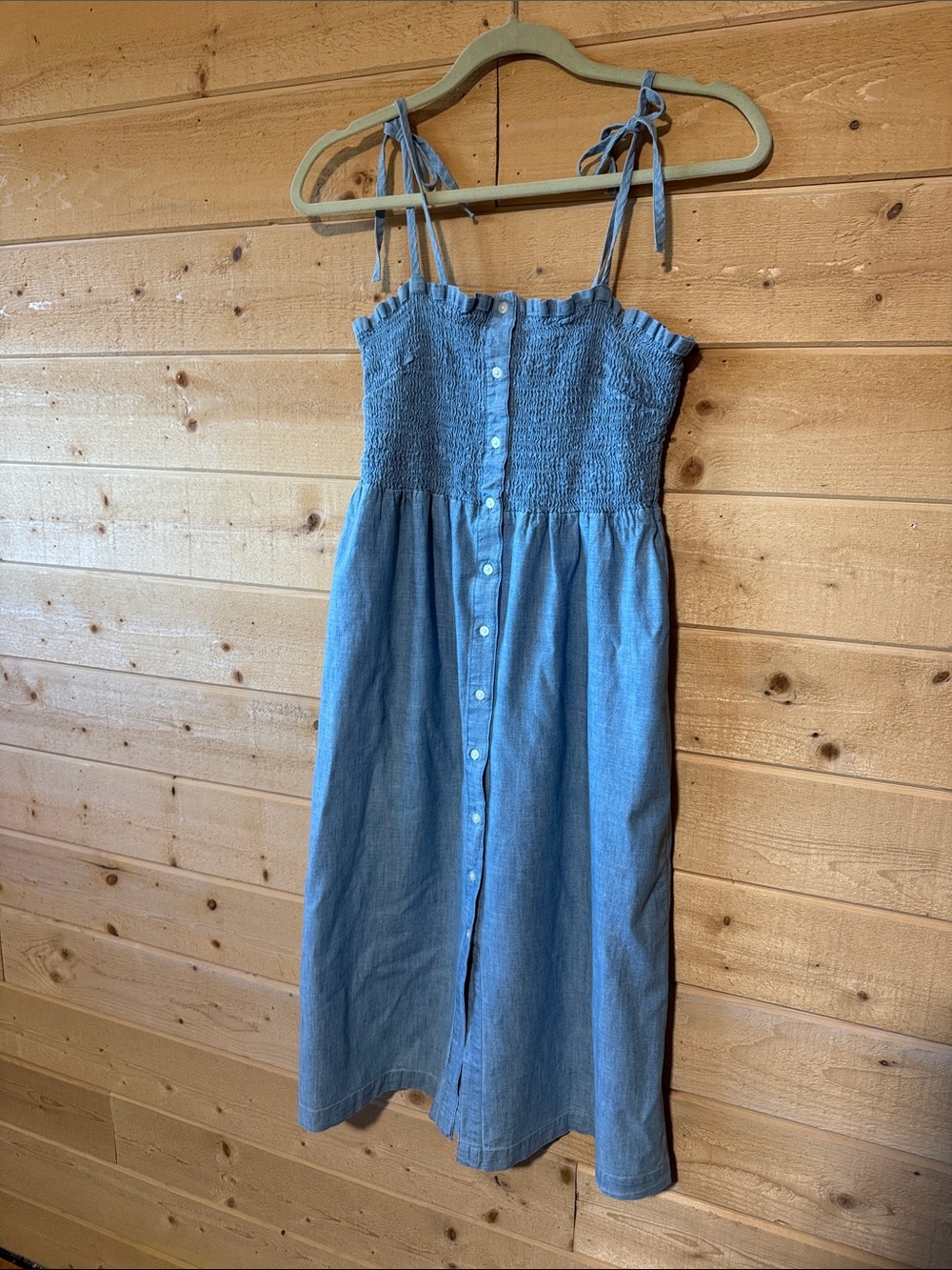 GAP Light Blue Smocked Button-Front Midi Dress